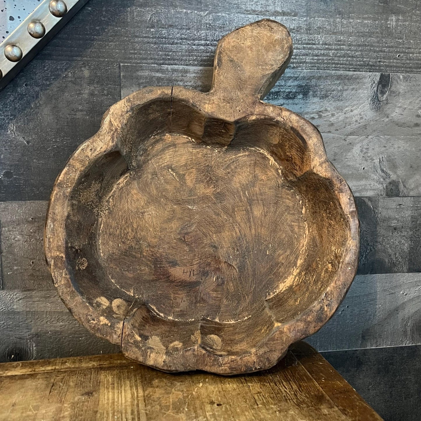 Rustic Hand Carved Pumpkin Shaped Wooden Dough Bowl