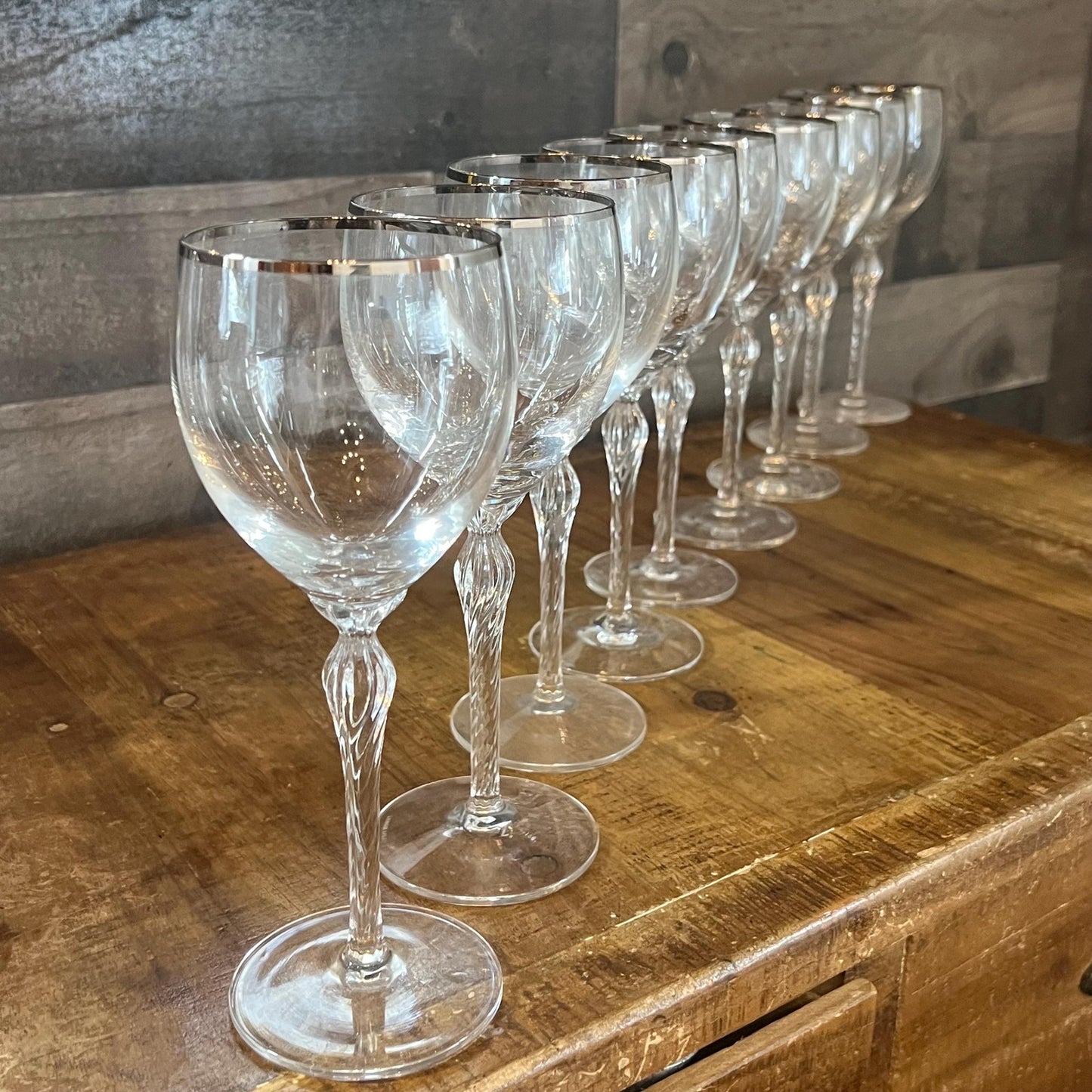 Vintage Lenox Crystal Madison Platinum Rim Wine Glasses - Set of 9