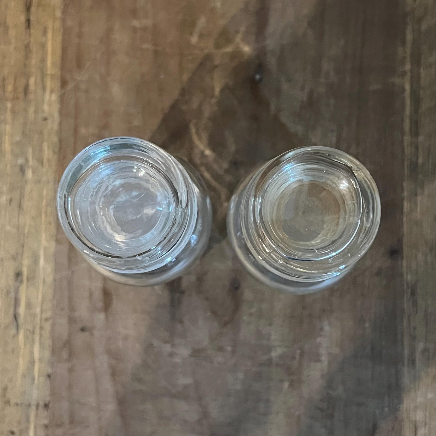 Pair of Vintage Small Clear Glass Lidded Apothecary Bottles - Spice Bottles - Pill Bottles