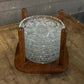 Vintage Set of 6 Crystal Coasters with Wooden Holder