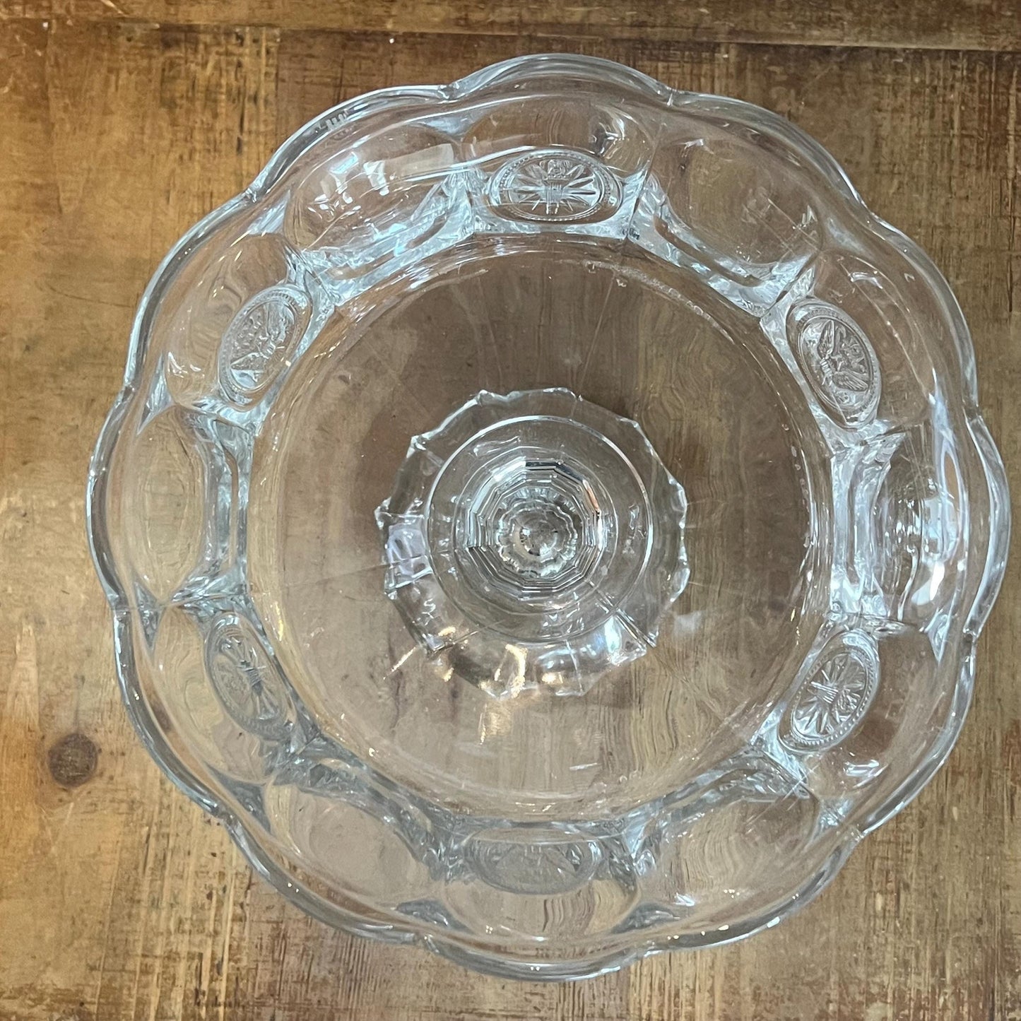 Vintage Fostoria Coin Glass Clear Large Compote Pedestal Lidded Bowl