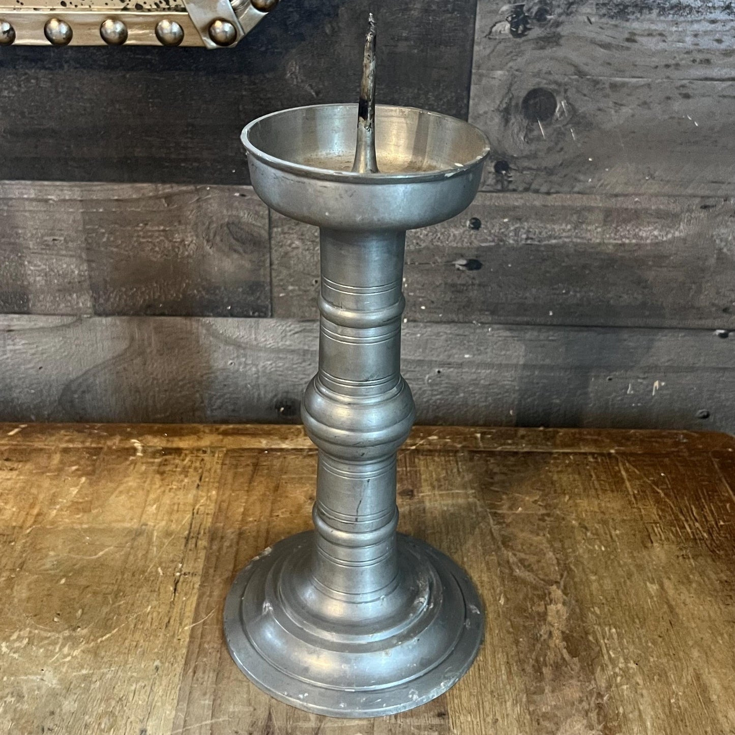 Vintage Tall Pewter Pricket Pillar Candle Holder