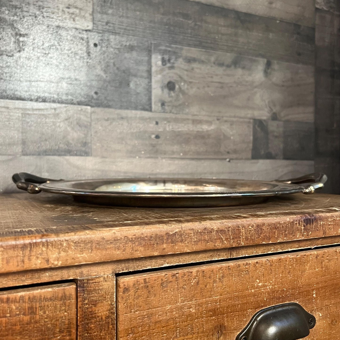 Vintage Handled Round Silverplated Serving Tray