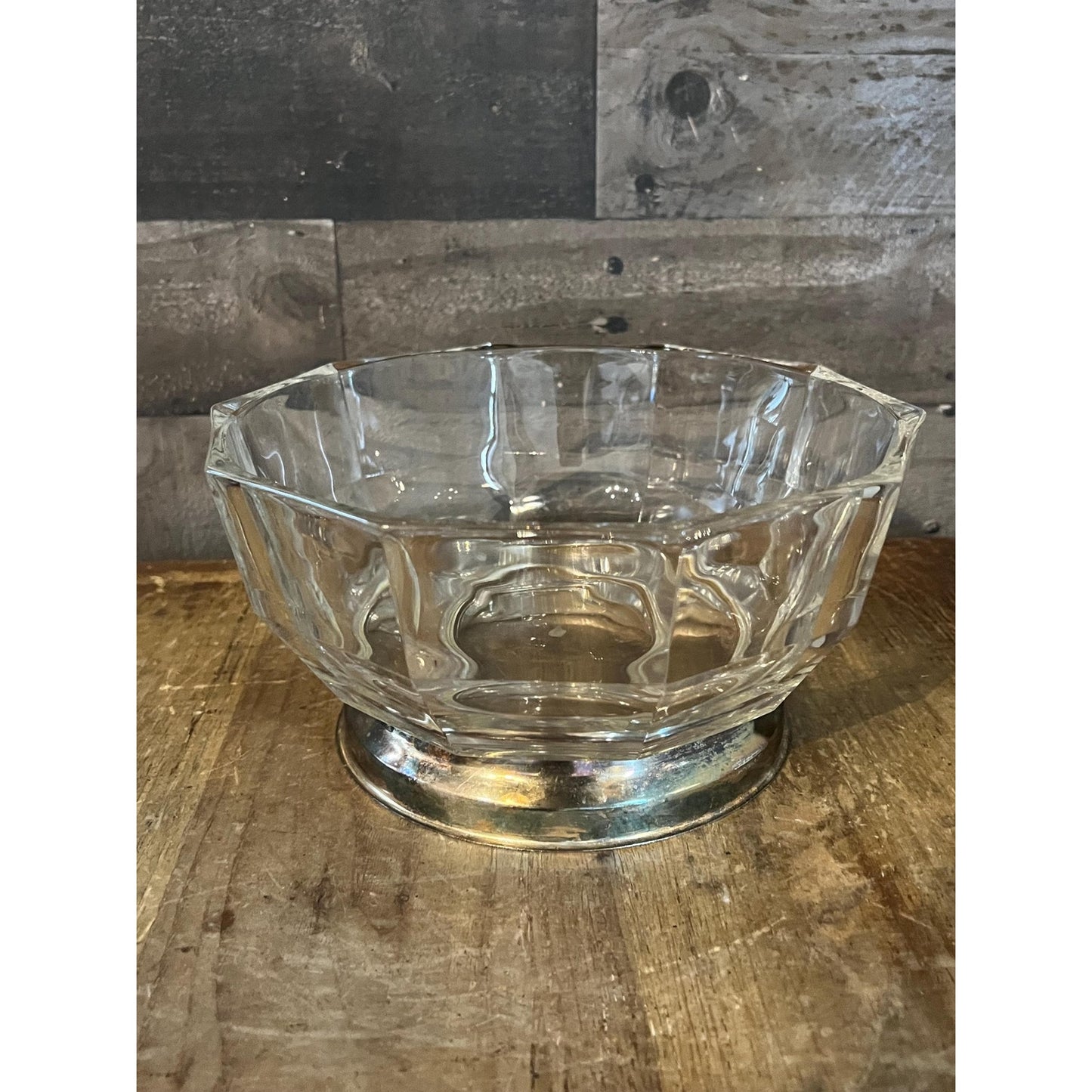 Crystal Glass Bowl with Silverplated Pedestal Base