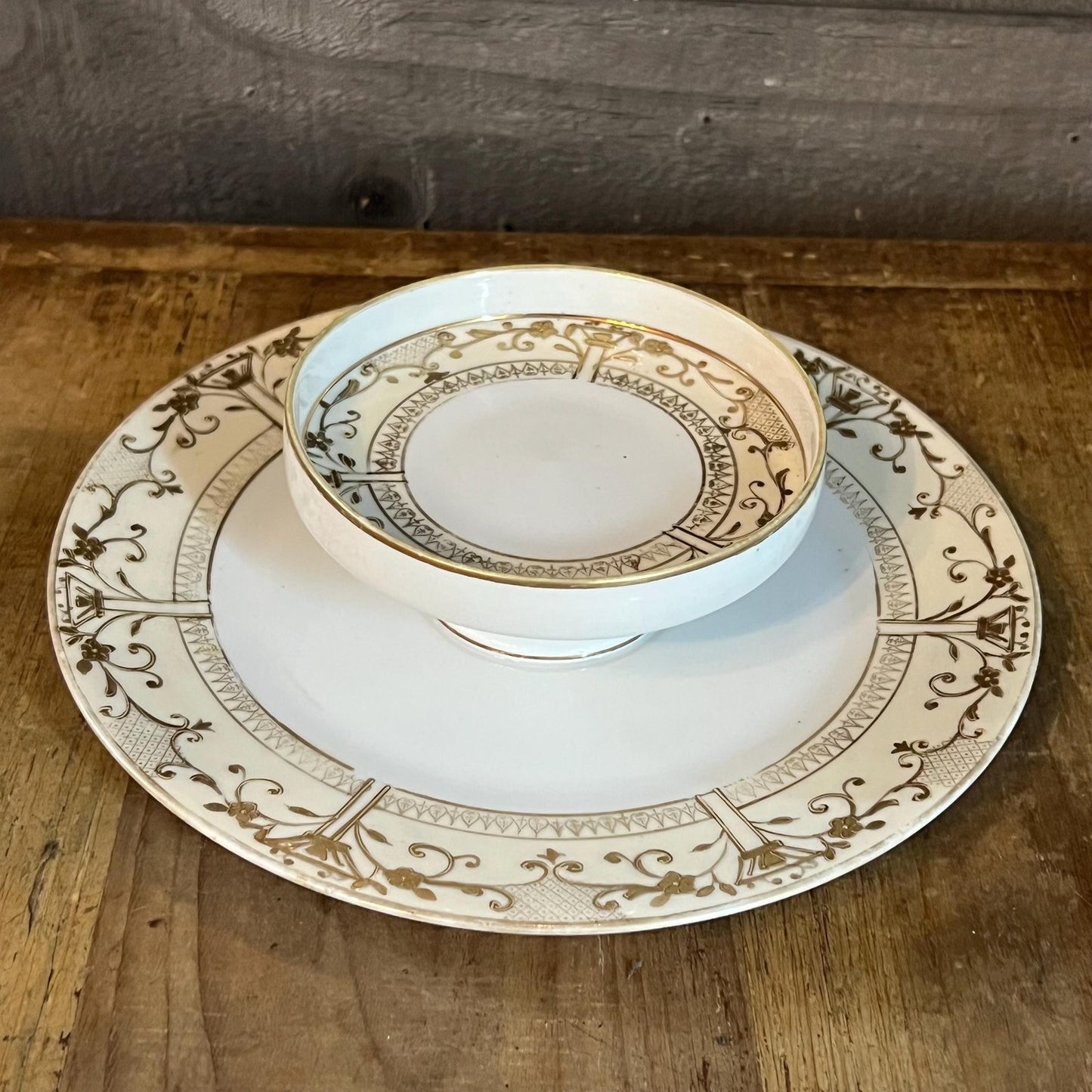 Vintage Hand Painted Nippon White and Gold Porcelain Chip and Dip Plate