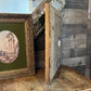Pair of Oval Roman Ruins Scenes with Green Fabric and Vintage Wooden Frames