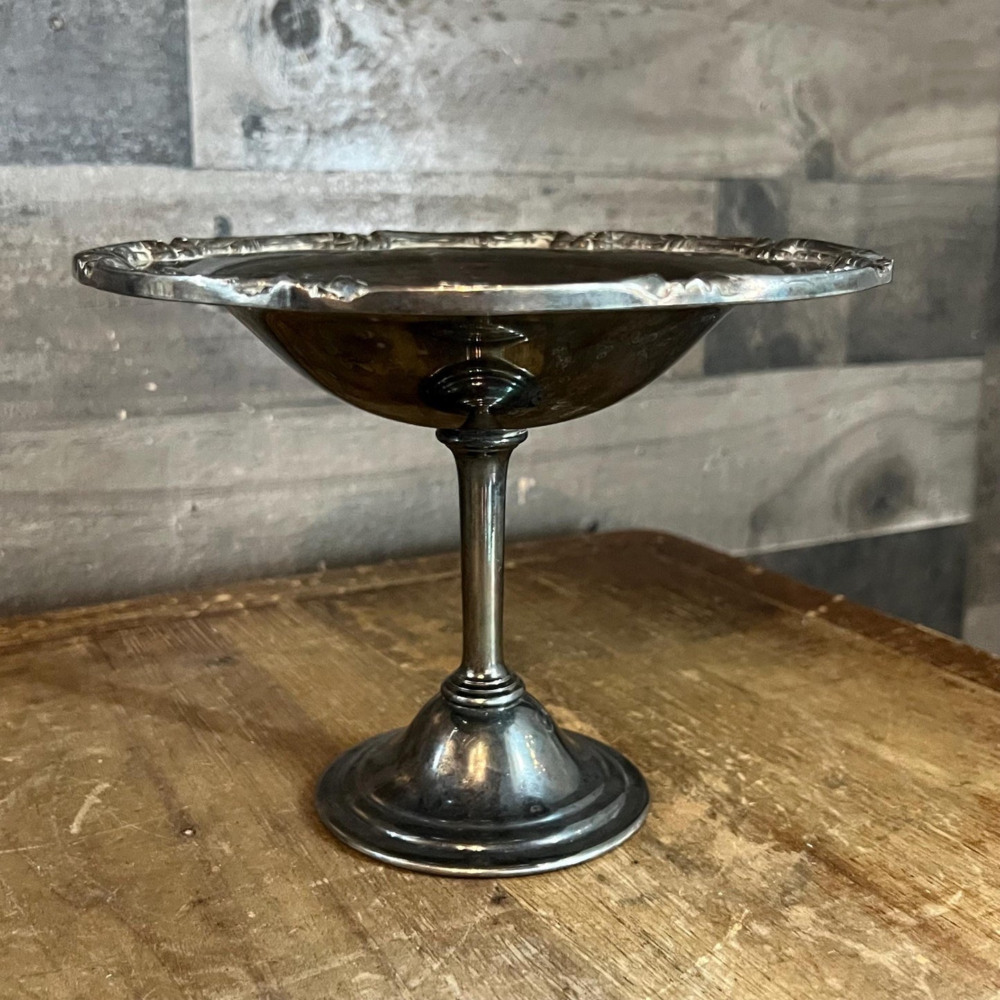 Vintage International Silverplated Long Stem Pedestal Compote Shallow Bowl