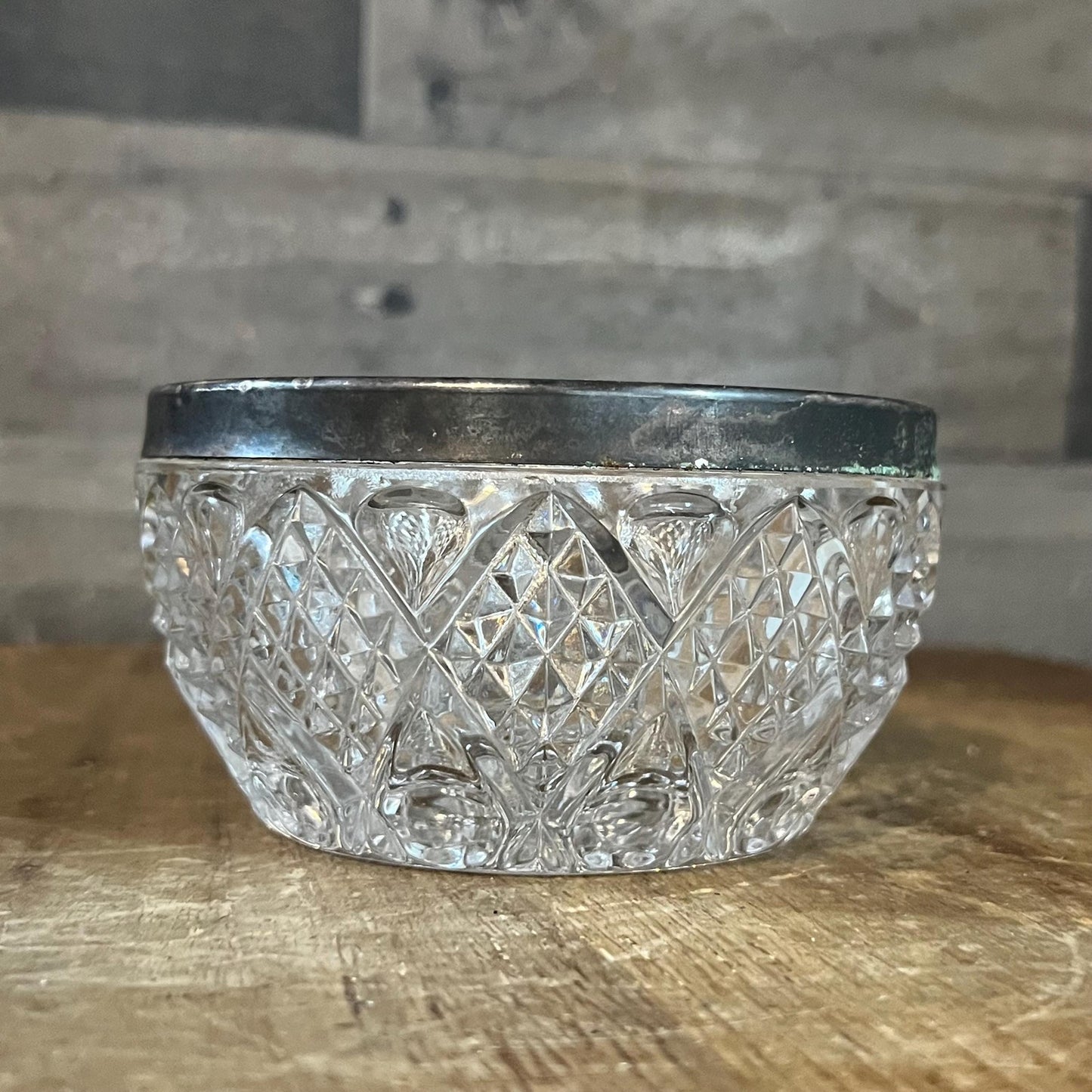 Small Crystal Bowl with Silverplated Rim