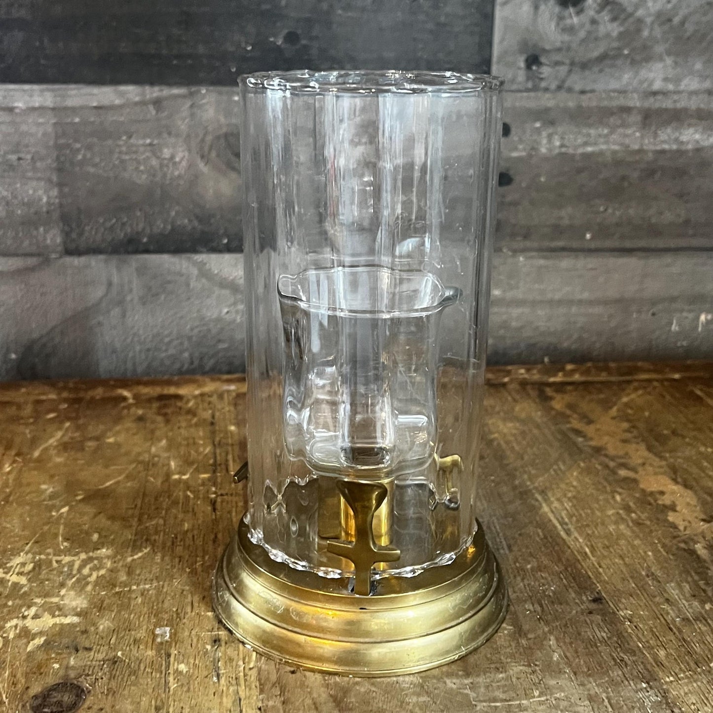 Vintage Brass Candlestick Holder with Glass Hurricane