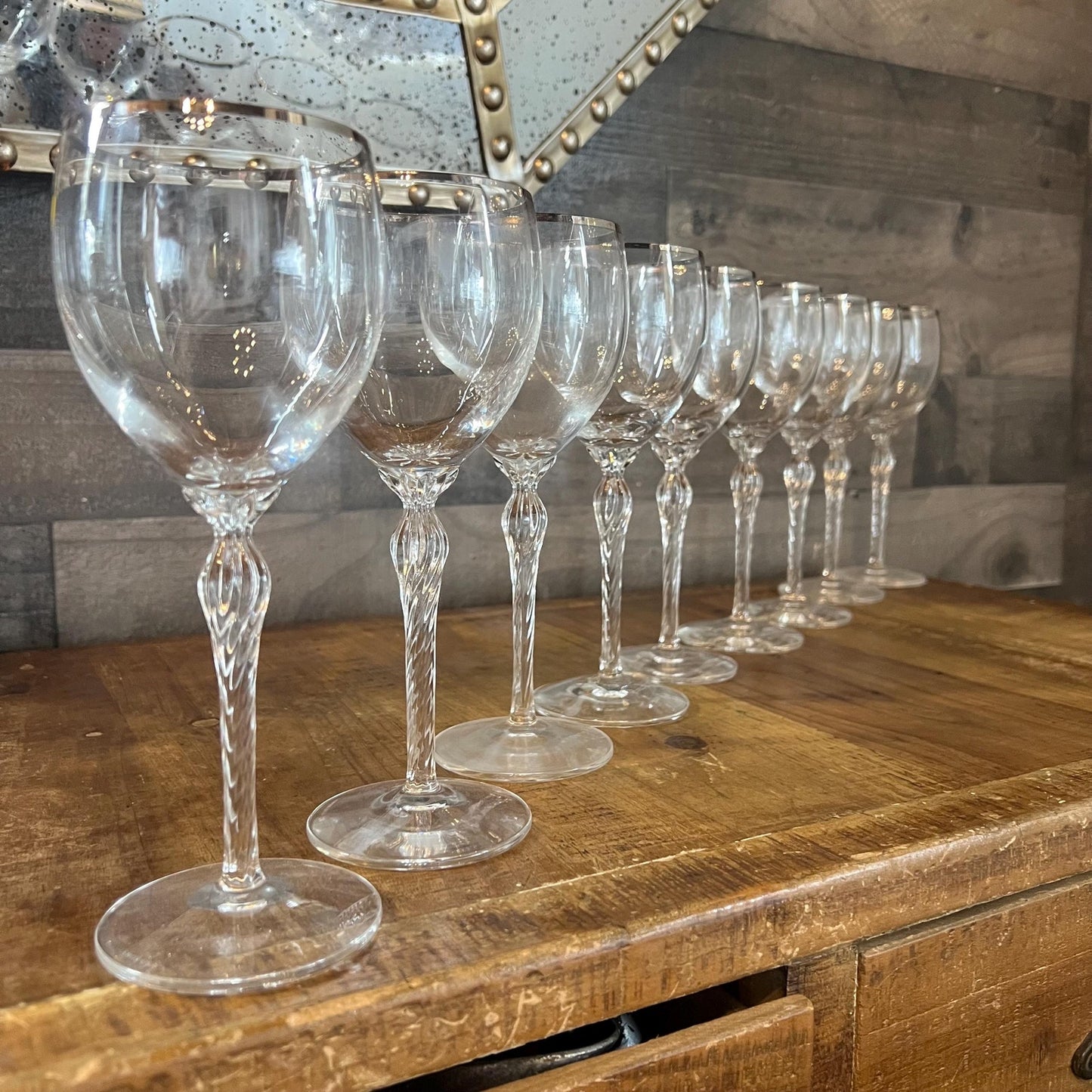 Vintage Lenox Crystal Madison Platinum Rim Wine Glasses - Set of 9