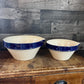 Vintage Grespots Digoins Beige and Blue Glazed Rim Large and Medium Mixing Bowls
