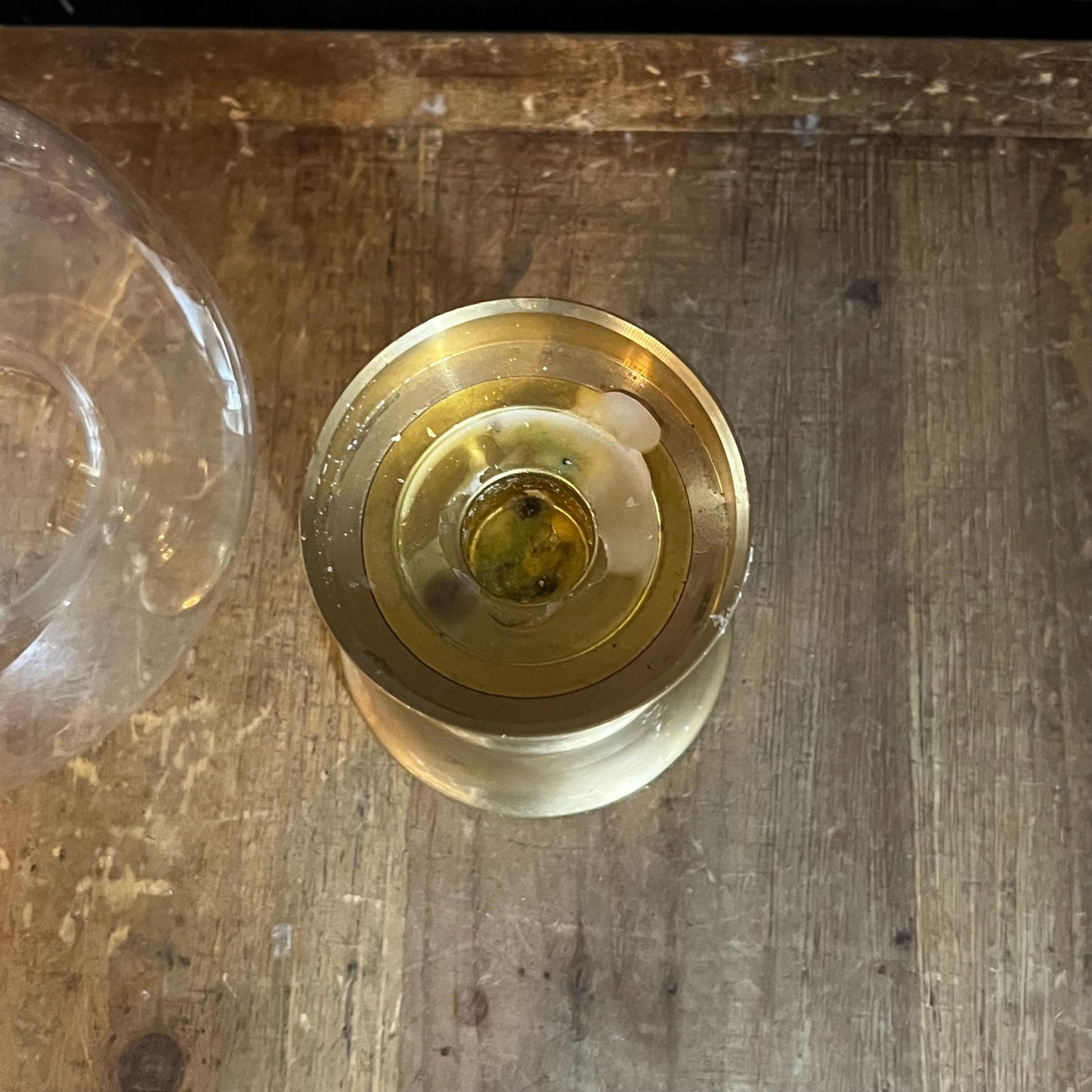 Vintage Brass Candle Holder with Clear Bubbly Glass Hurricane - Candlestick Holder - Pillar Candle Holder