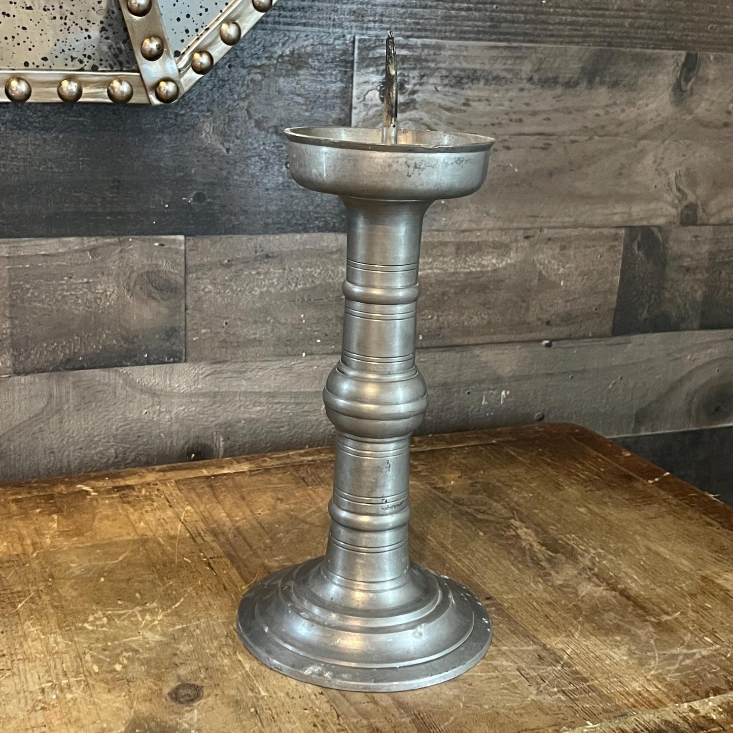 Vintage Tall Pewter Pricket Pillar Candle Holder