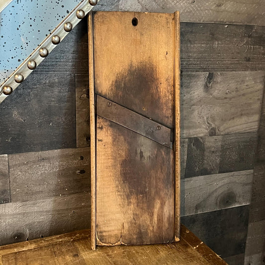 Antique Rustic Wooden and Metal Rectangular Slicer - Primitive Kitchen - Cabbage Cutter