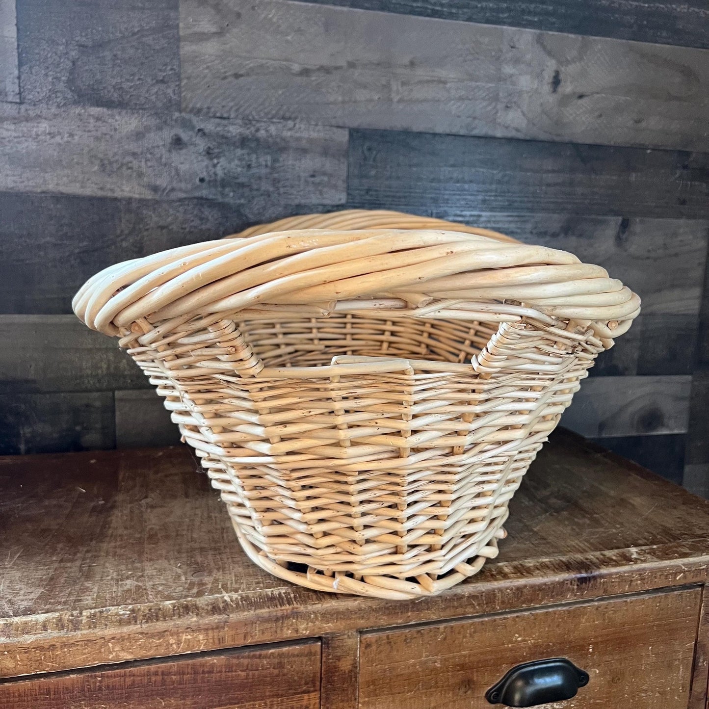 Vintage Woven Wicker Oval Handled Basket - Laundry Basket - Blanket Storage