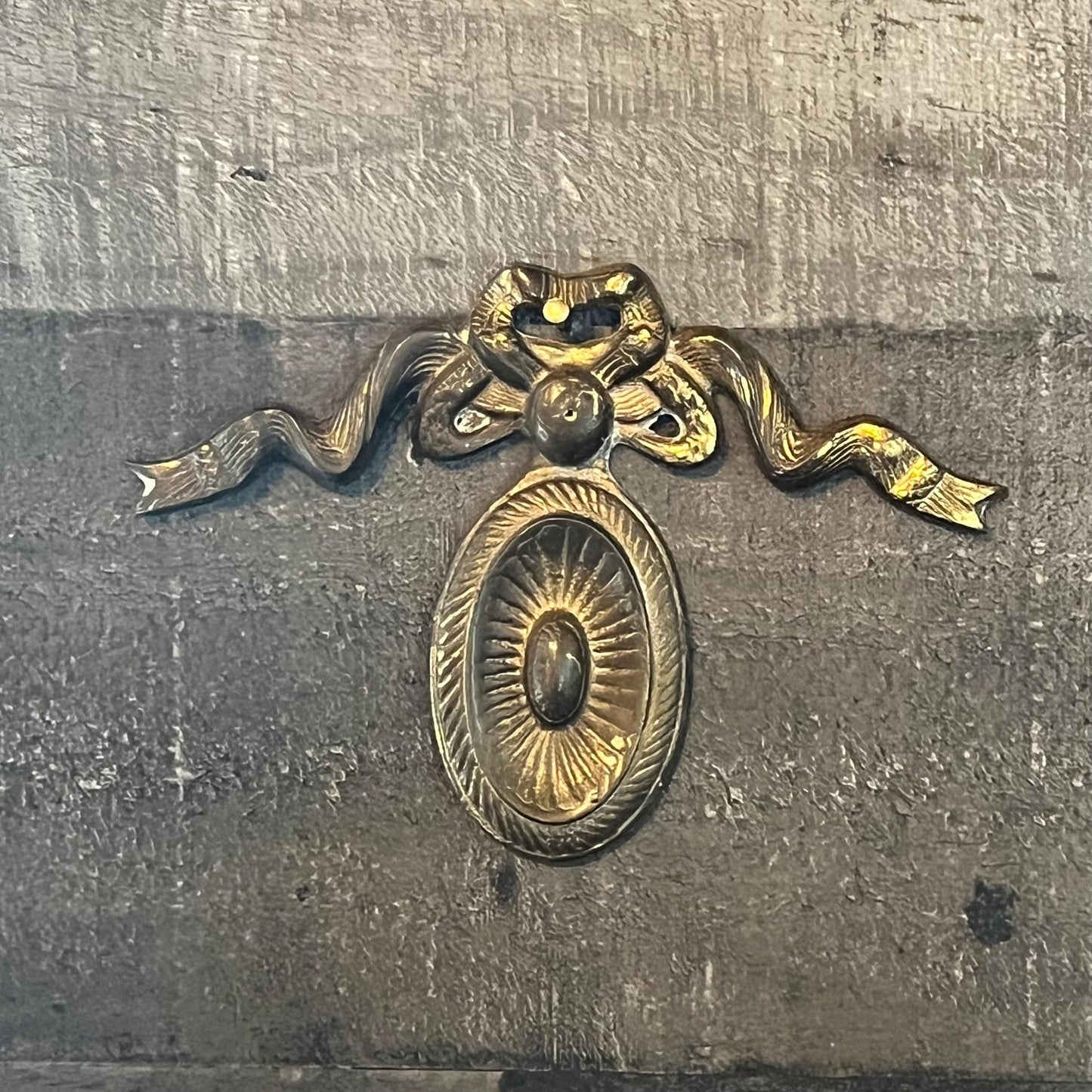 Antique French Solid Brass Medallion with Ribbon Design