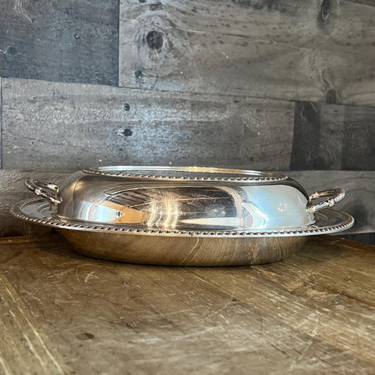 Vintage Crescent Silverplated Oval Lidded Casserole Dish Server