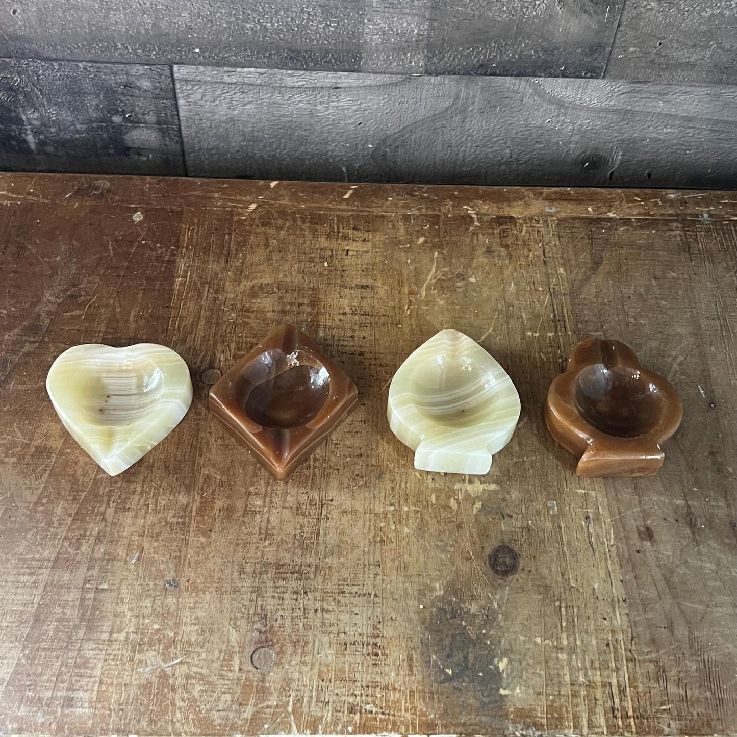 Vintage Onyx Card Suit Ashtray Set - Trinket Dishes - Set of 4