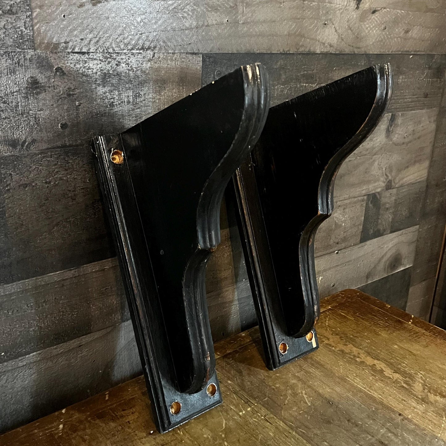 Black Painted Wooden Corbels - Pair