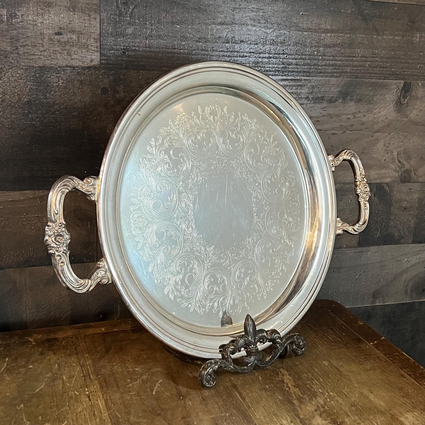 Vintage Sheridan Silverplated Round Handled Tray