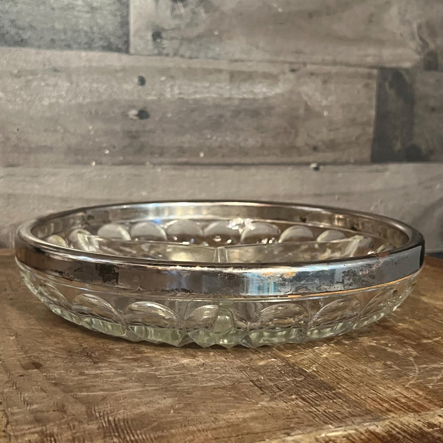 Vintage Crystal 3 Compartment Bowl with Silverplated Rim - Jewelry Dish - Candy Dish - Nut Dish - Berry Server - Key Bowl - Purse Bowl
