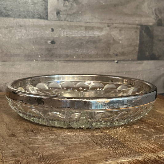 Vintage Crystal 3 Compartment Bowl with Silverplated Rim - Jewelry Dish - Candy Dish - Nut Dish - Berry Server - Key Bowl - Purse Bowl