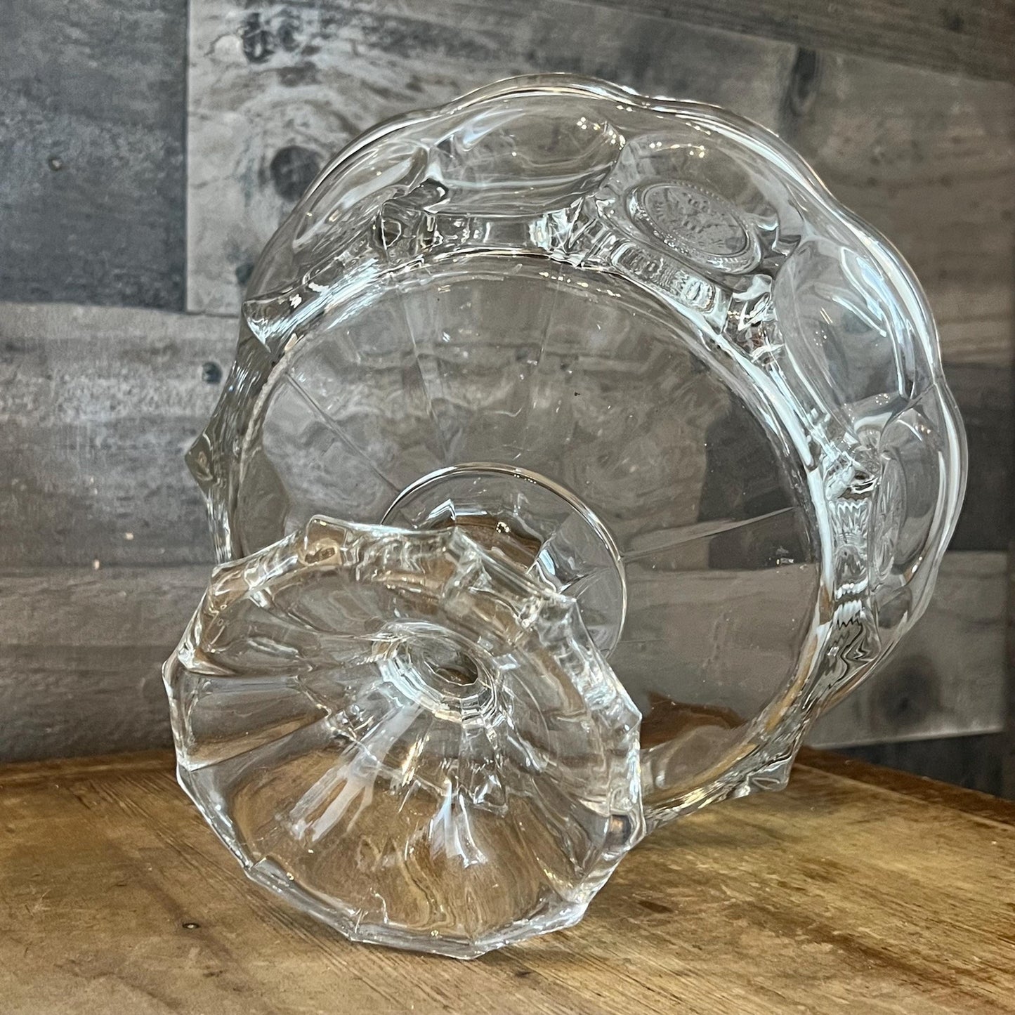 Vintage Fostoria Coin Glass Clear Large Compote Pedestal Lidded Bowl