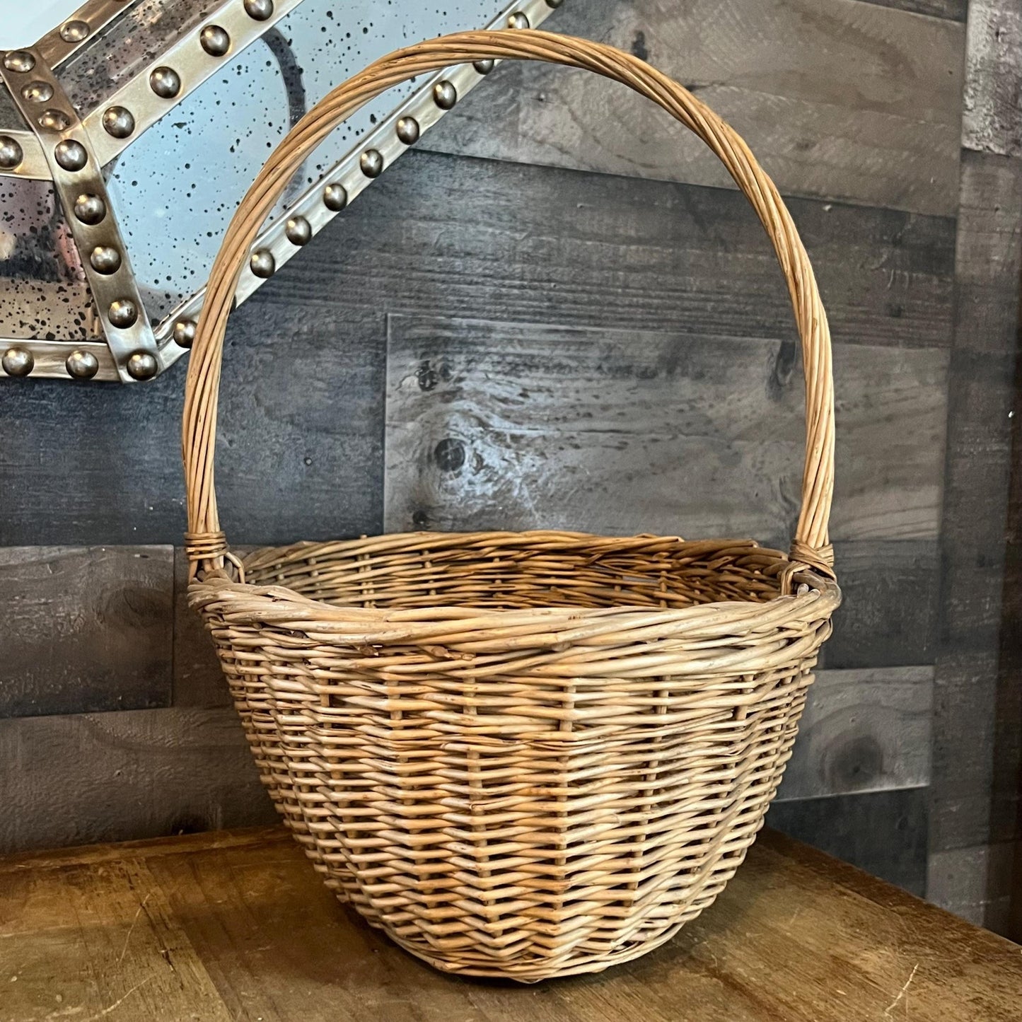 Vintage Woven Wicker Handled Basket - Gathering Basket - Garden Basket - Foraging Basket