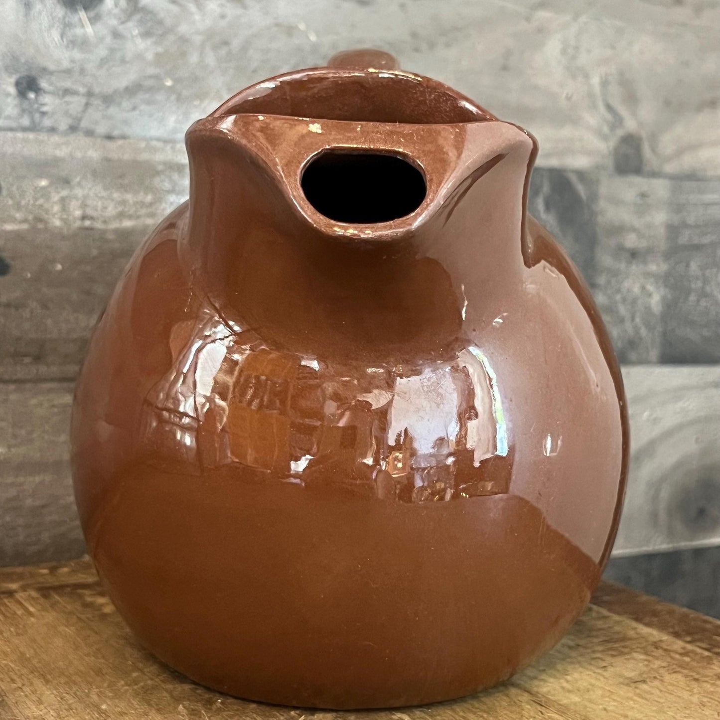 Vintage Hall Pottery Brown Handled Round Bubbly Pitcher