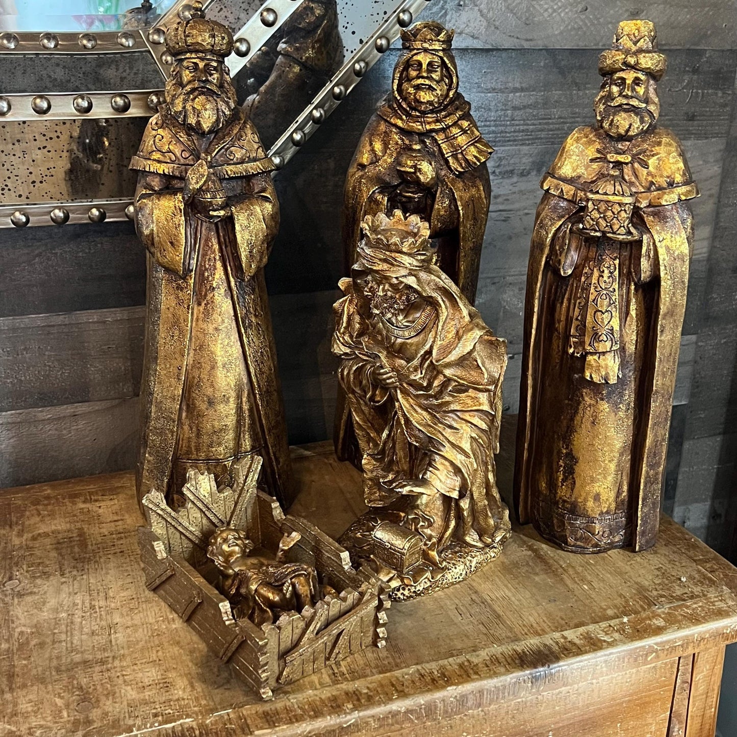Vintage Gold Tone Large Nativity Set