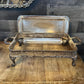 Vintage Silverplated Rectangular Footed Lidded Casserole Dish Holder with Anchor Hocking Clear Glass Casserole Dish