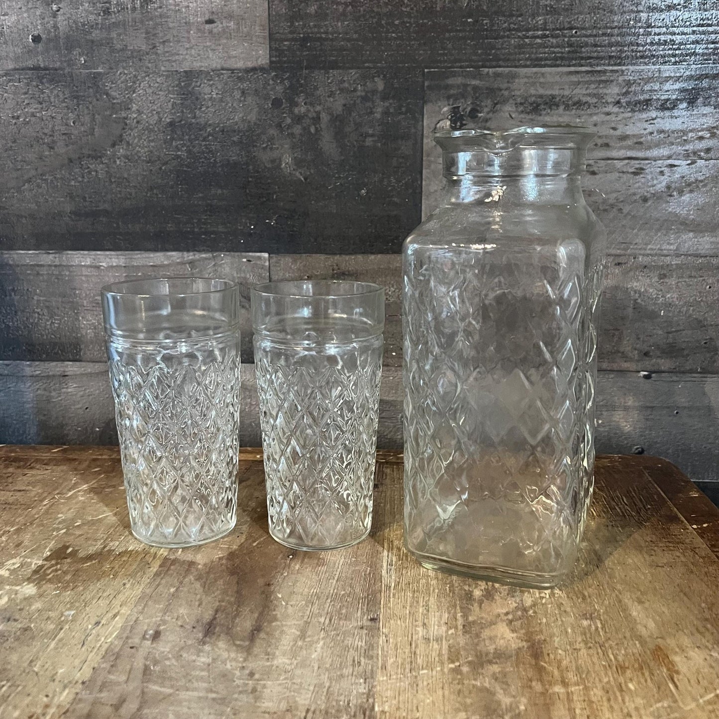 Anchor Hocking Golden Harvest Pitcher and Pair of Glasses