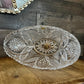 Vintage Thick Cut Crystal Oval Bowl with Gold Tone Brass Cherub Angel Pedestal and Marble Footed Base