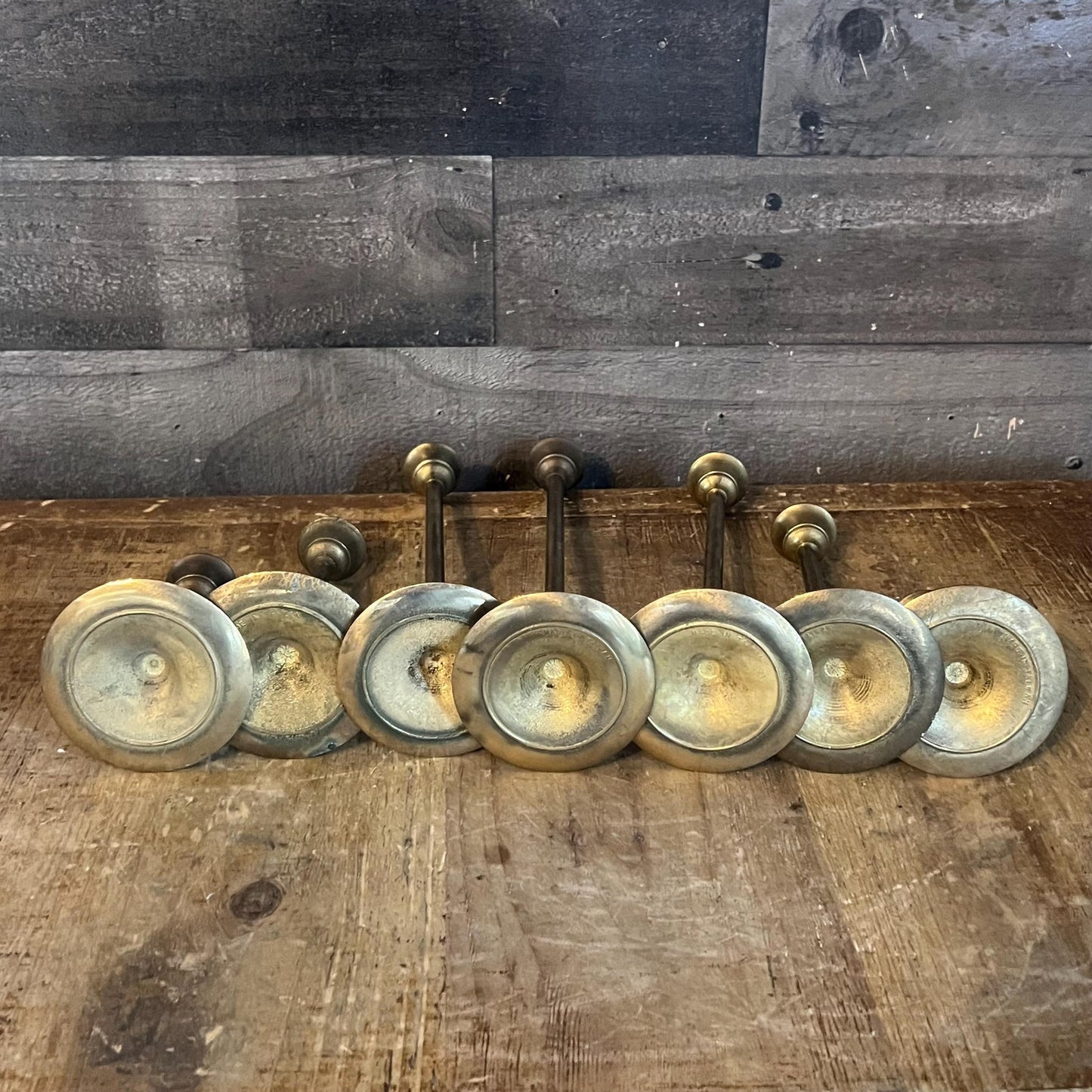 Vintage Set of 7 Brass Graduating Tiered Candlestick Holders