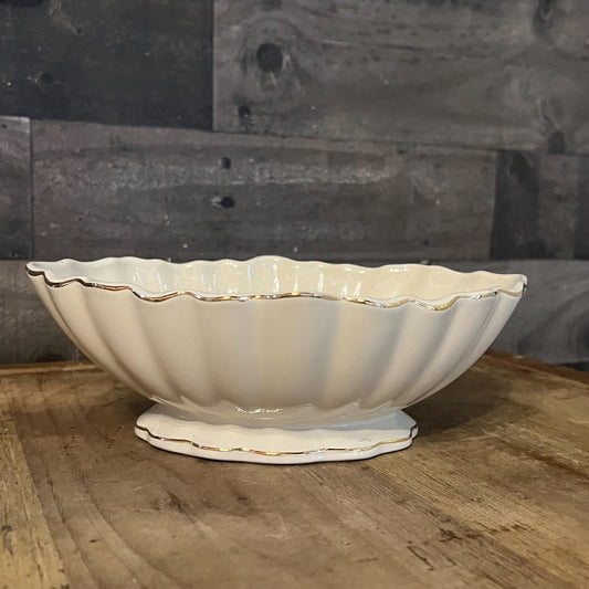 Ivory Scallop Rim Oval Dish with Gold Tone Rim