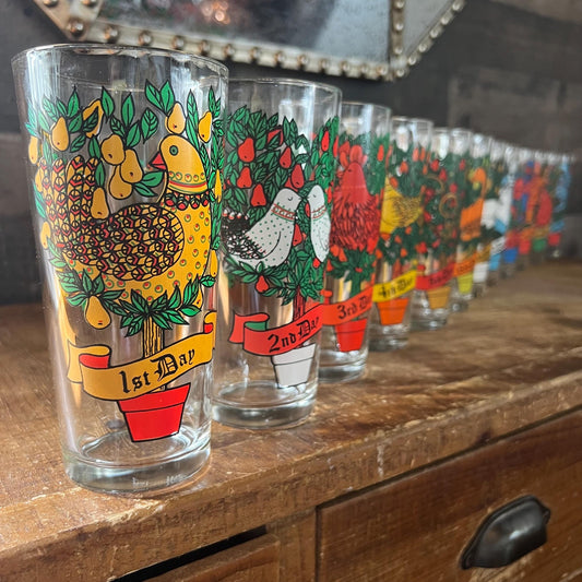 Vintage Twelve Days of Christmas Tall Glasses - Set of 12 Glasses