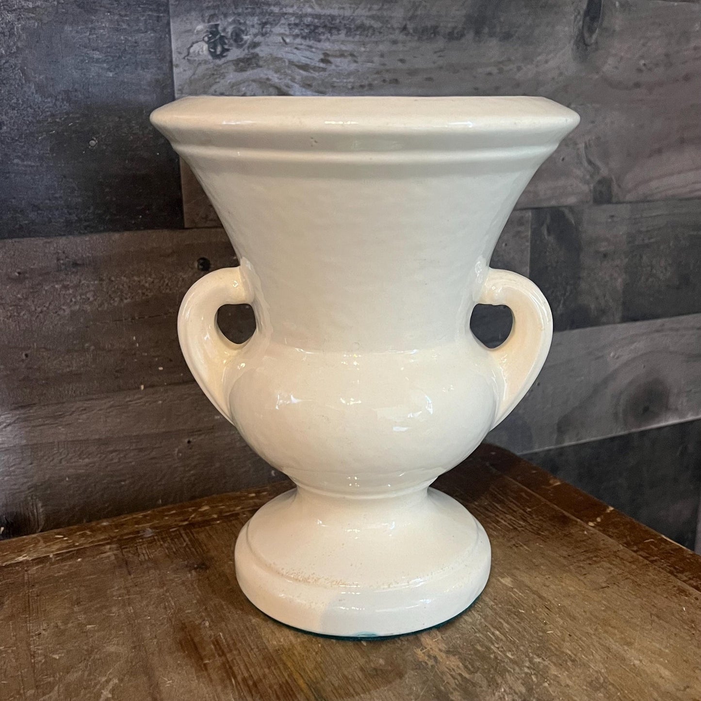 Vintage Creamy White Handled Trophy Urn Pottery Vase