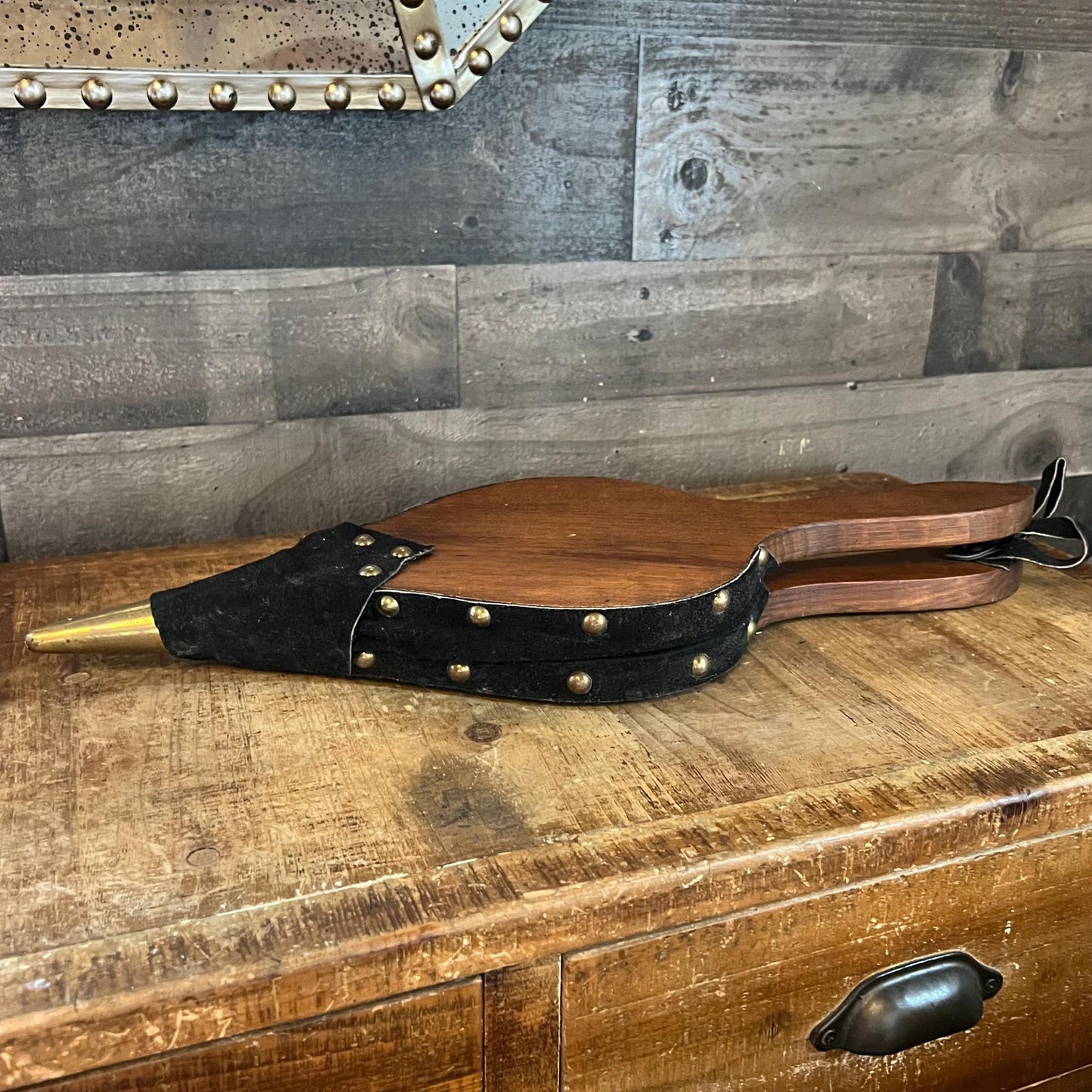 Vintage Johnny Beard Company Bellows - Pennsylvania Pine Bellows - Black Suede Trim Bellows with Brass Nailhead