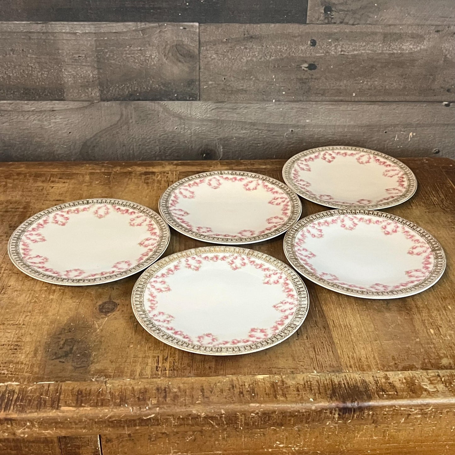 Vintage Hohenzollern Wittelsbach German Bavarian China Pink Gold Floral Small Plates - Set of 5