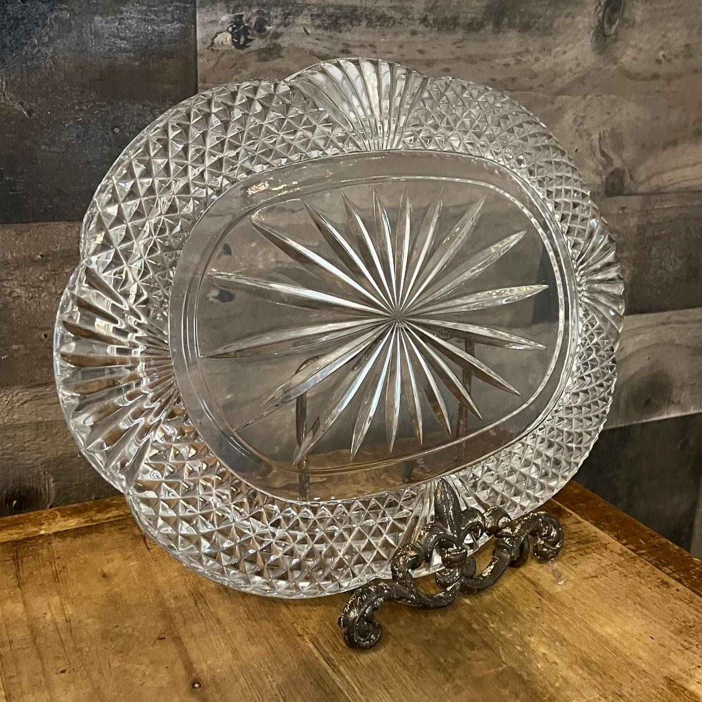 Vintage Crystal Glass Oval Tray - Trinket Tray - Serving Tray - Bar Cart Tray - Perfume Tray