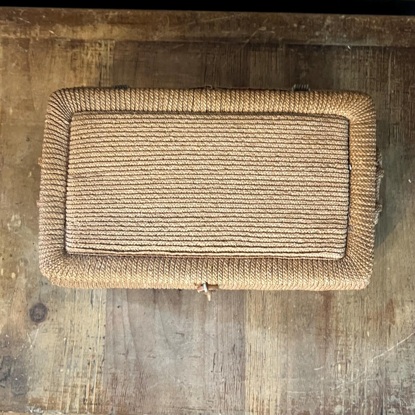 Vintage Republic of China Handled Woven Lidded Rectangular Trinket Box