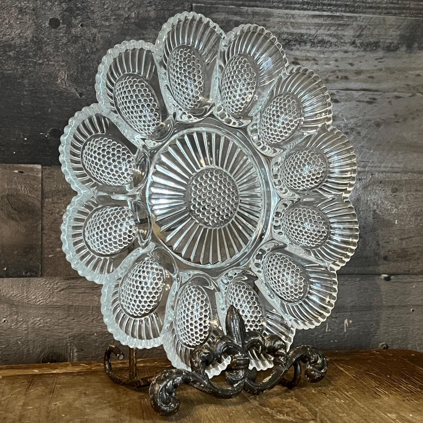 Vintage Clear Glass Egg Serving Dish - Deviled Egg Server - Oyster Plate