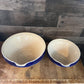 Vintage Grespots Digoins Beige and Blue Glazed Rim Large and Medium Mixing Bowls