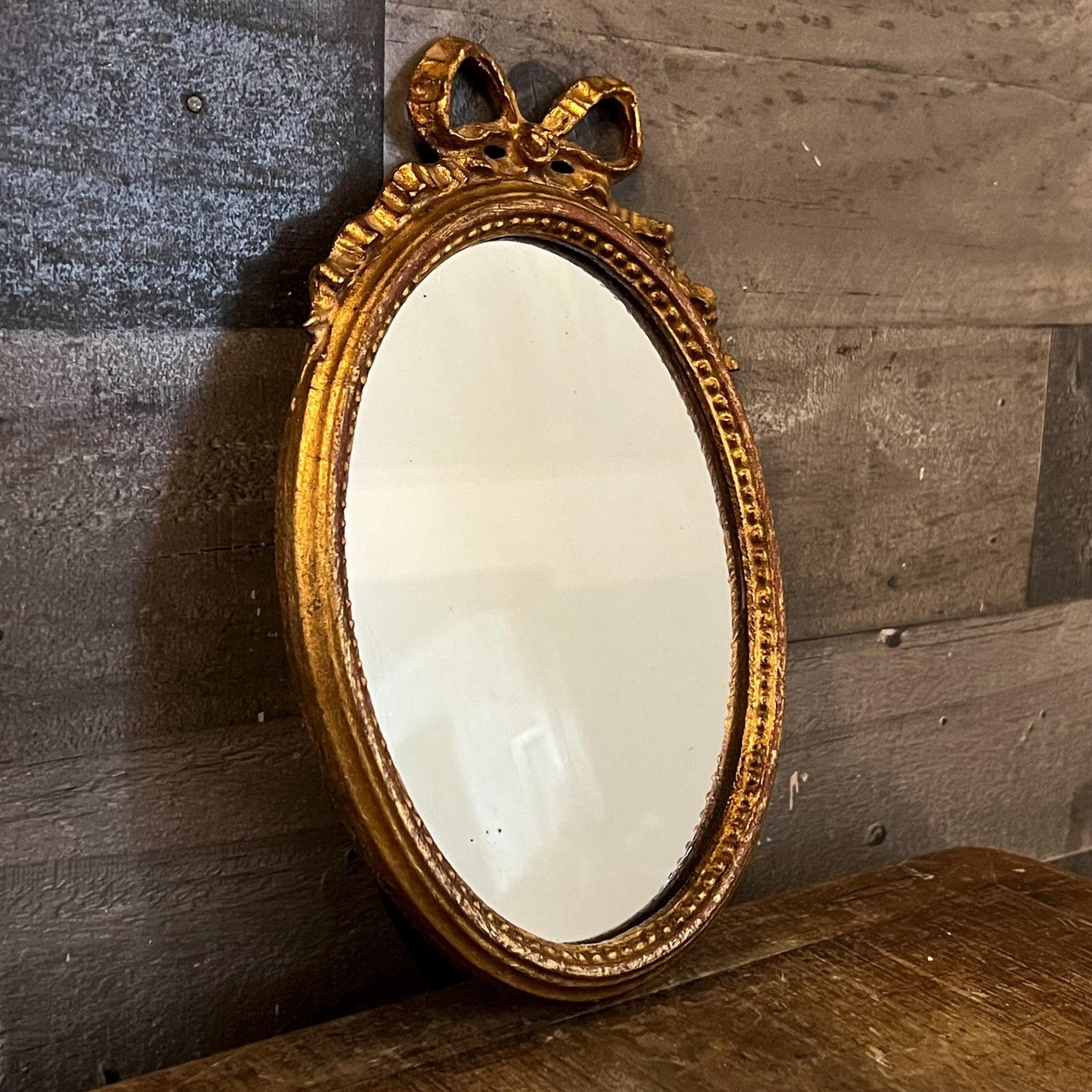 Vintage Bow Accent Oval Italian Gilded Mirror