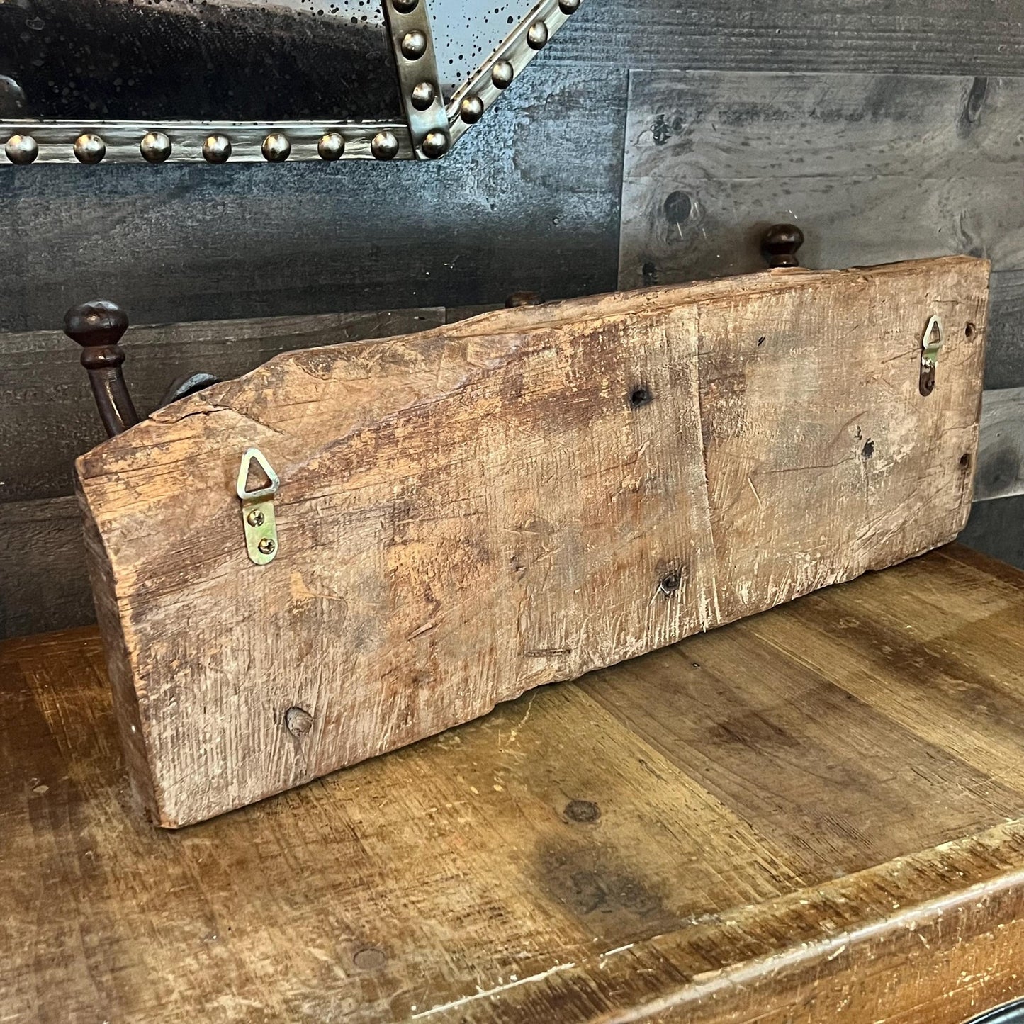 Vintage Aged Wood Heavy Coat Rack - Hallway Rack - Hook Board