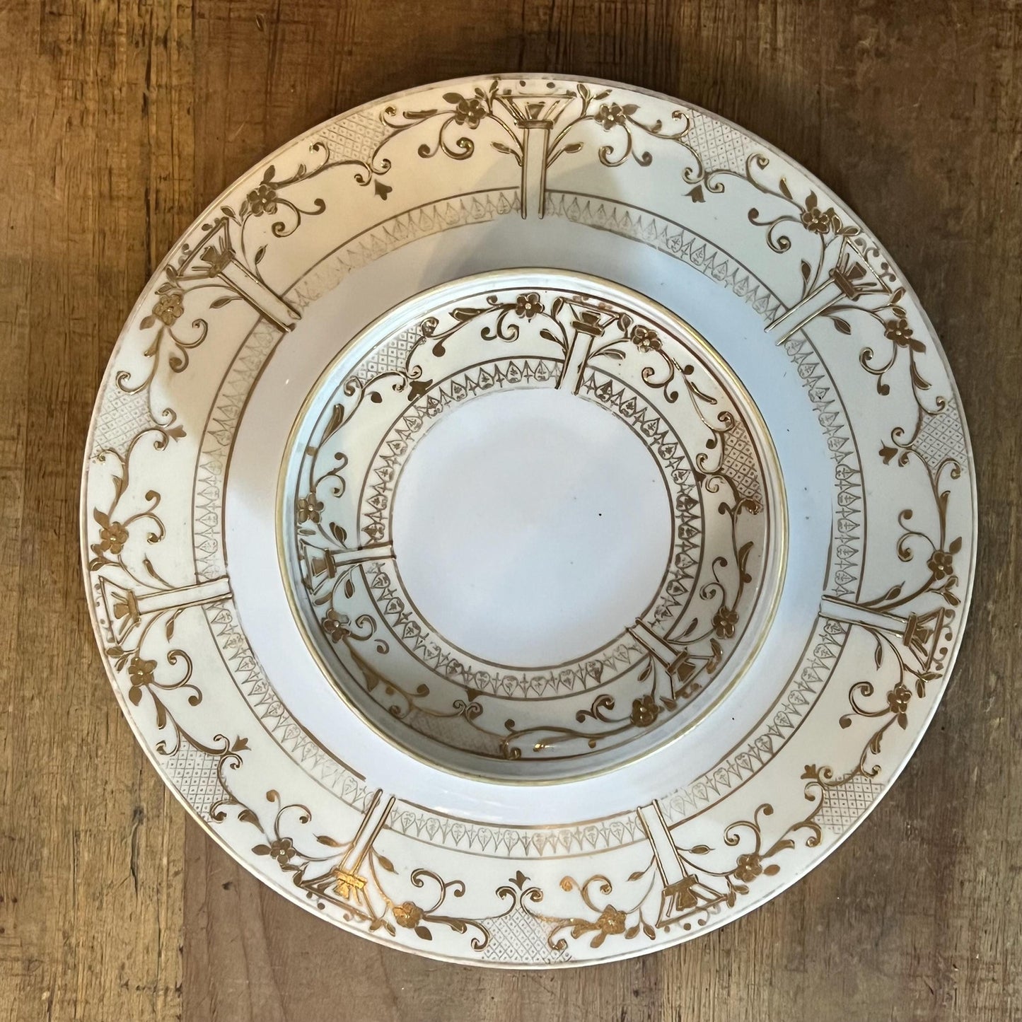 Vintage Hand Painted Nippon White and Gold Porcelain Chip and Dip Plate
