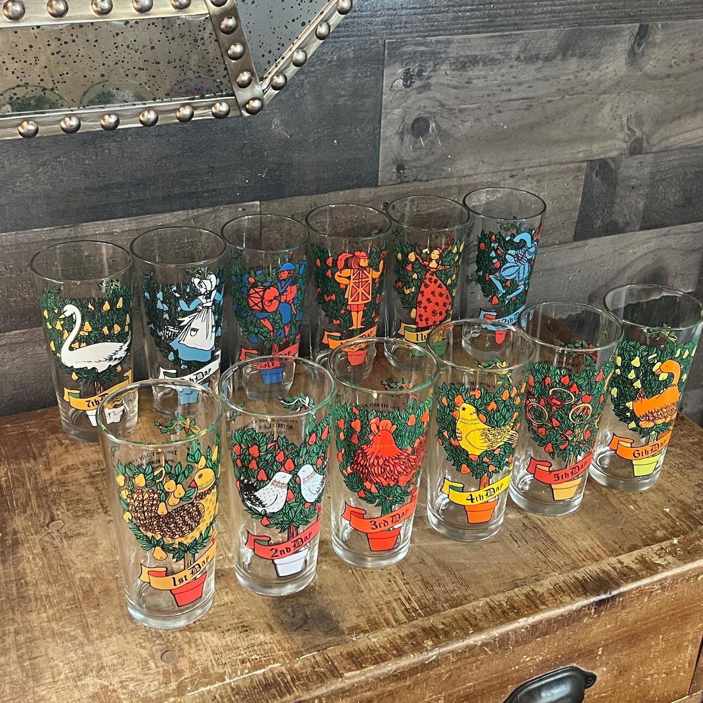 Vintage Twelve Days of Christmas Tall Glasses - Set of 12 Glasses