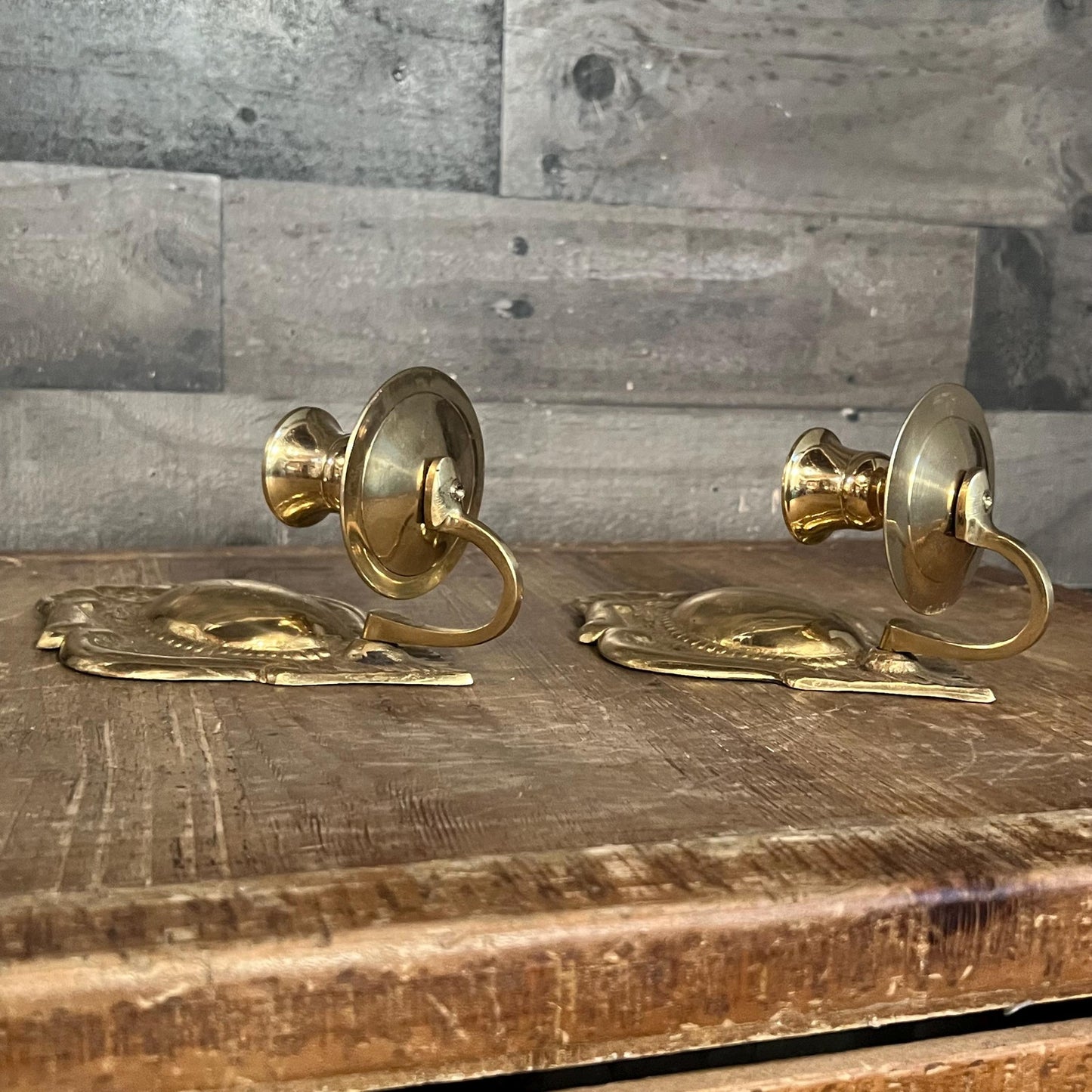 Vintage Pair of Brass Candlestick Holder Wall Sconces