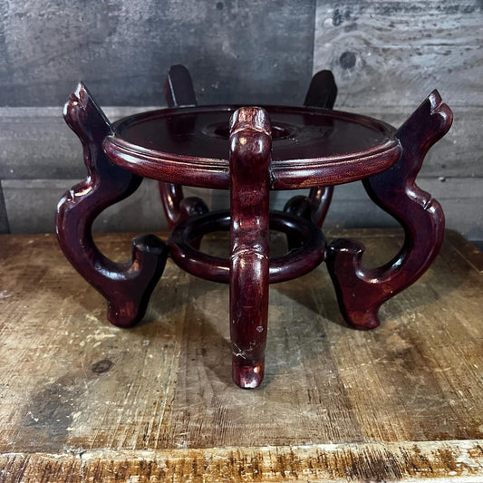 Vintage Wooden Chinese Fishbowl Vase Stand