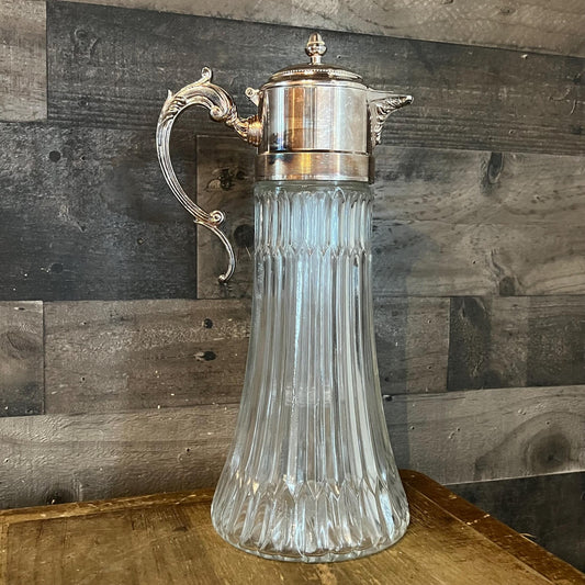 Vintage Crystal Pitcher with Silverplated Handle and Lid with Center Compartment